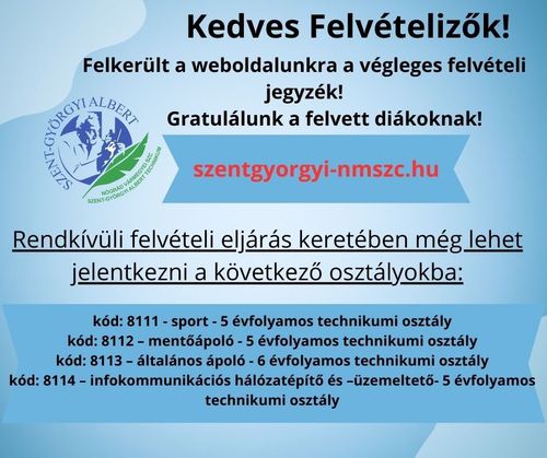 Végleges felvételi jegyzék